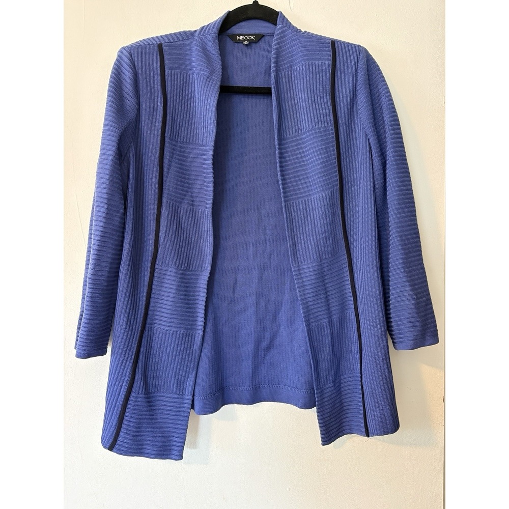 Misook Open-front Cardigan Purple Blue Ribbed Layering Lagenlook Women's Medium